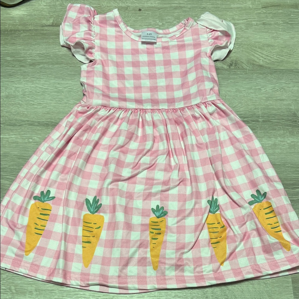 Pink Gingham Dress with Carrot Motif